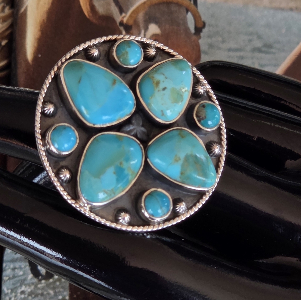 🆕️Kingman Turquoise Sterling Silver Statement Ring Adjustable~ Fits Size 6-8 - Picture 4 of 12